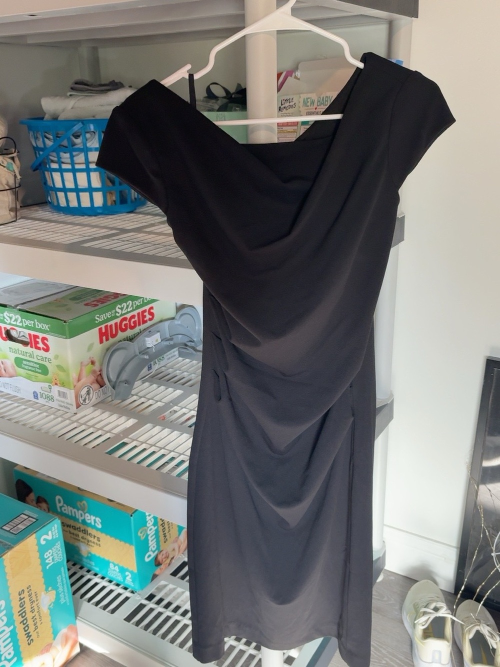 White House Black Market Black Draped Ruched Dress Size 6